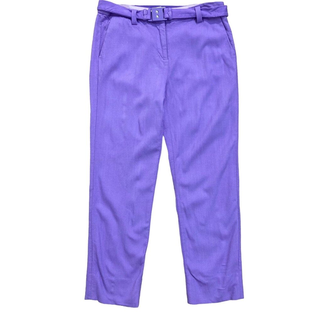 Diane Von Furstenberg Women's Sz 6 Georgia Flat Front Purple Career Pants Belt